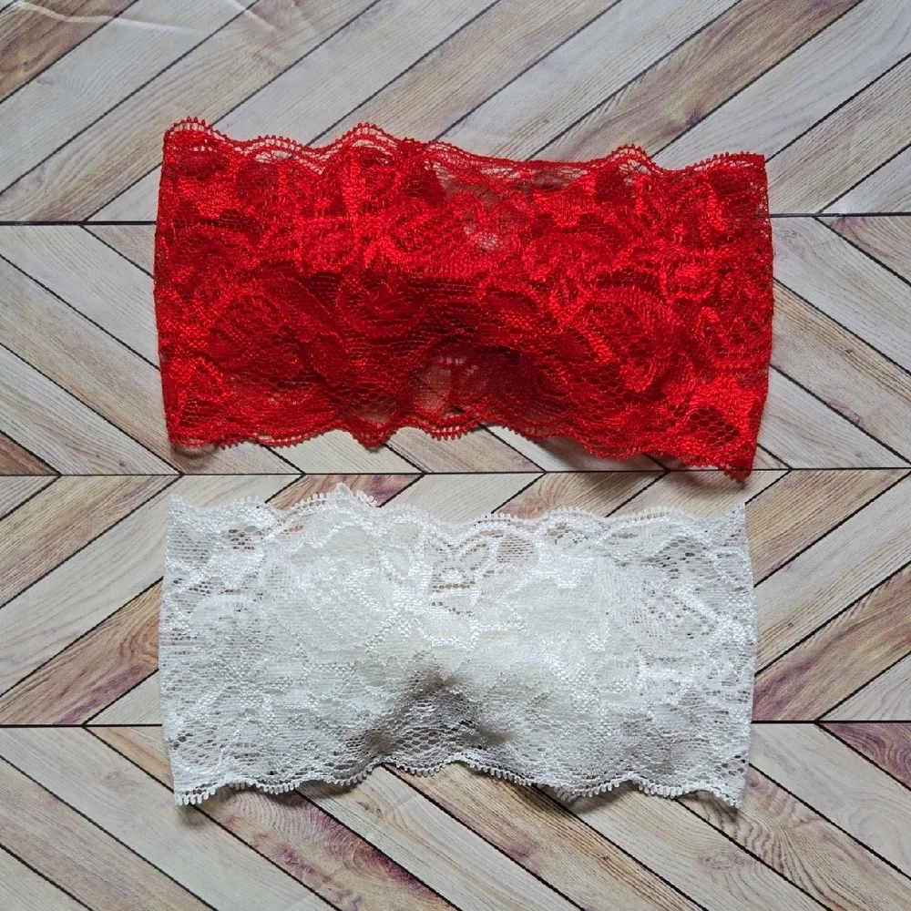Kids Lace Bowknot Red White Headbands Elastic Bow Headwrap Girls Hairband